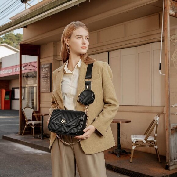 Quilted Leather Crossbody Bag Women Small Wallet Phone Holder Gift - Picture 2 of 8